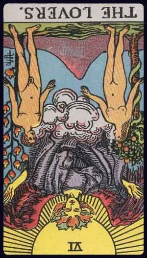 Rider-Waite-Smith tarot card of The Lovers, upright, showing a couple beneath an angel, symbolizing love, unity, and choices.