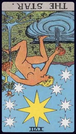 Rider-Waite-Smith tarot card of The Star, reversed, reflecting despair, disconnection, or loss of faith.
