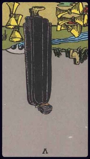 Rider-Waite-Smith tarot card showing the Five of Cups reversed, suggesting emotional recovery.